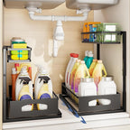 Under Sink Organizer , 2 Pack Height Adjustable Cabinet Organizer with Slide Out Drawer, Pull Out Under Sink Storage, Multi-Purpose 2 Tier Sink Shelves for Kitchen Bathroom Pantry (Black, 2 Pack)