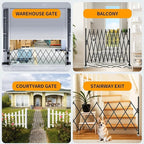 Expandable Barricade Gate,129” Safety Metal Dog Gate with Casters,Accordion Garden Yard Indoor Outdoor Retractable Fence Folding Security Dog Gates Wall Mount,Black