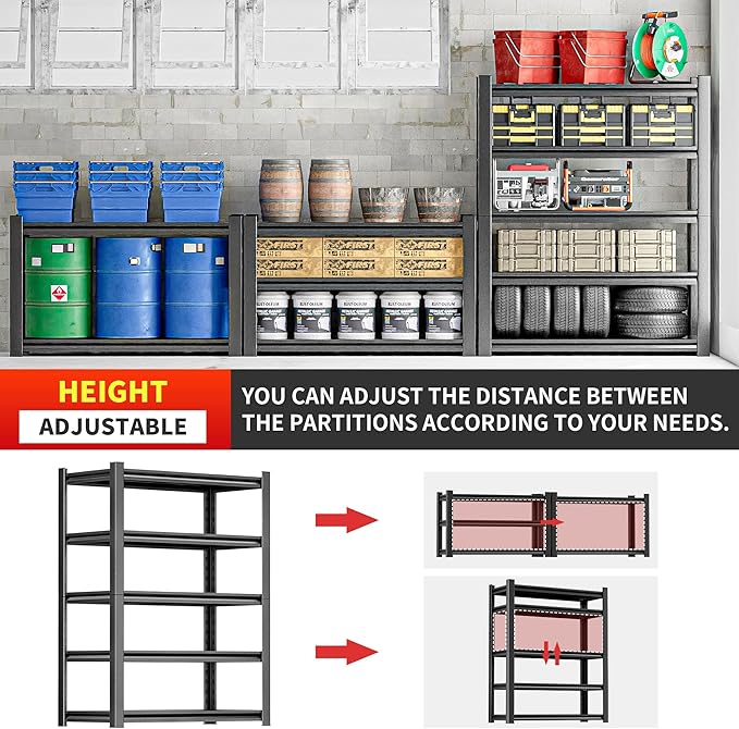 Heavy Duty Metal Storage Rack Shelving for Garage, 5 Tier Shelving Unit - Garage Storage Shelf, Industrial Utility Shelving, Durable Metal Shelf Organizer 24" D x48 W x87 H（2 Pieces）