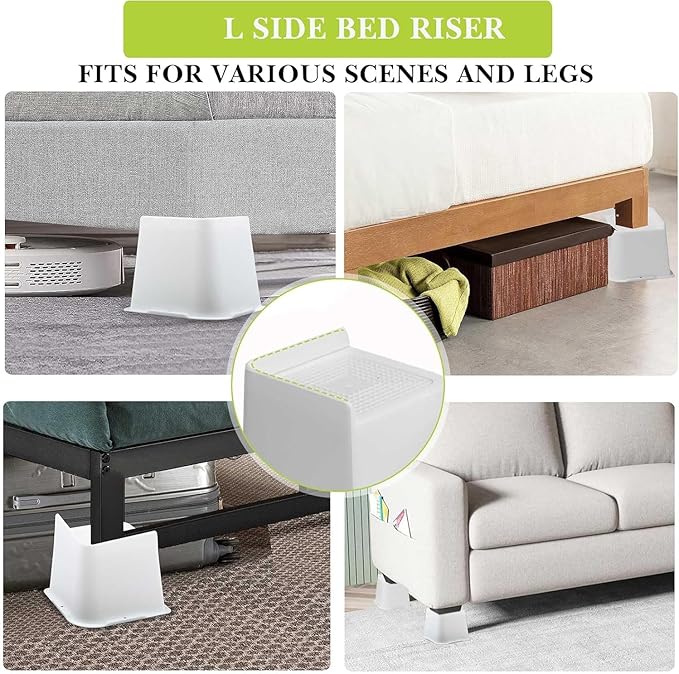 Bed Risers 1 inch, 2 inch, 3 inch, 4 inch, 6 inch, 8 inch Heavy Duty, Oversized Furniture Riser for Couch Sofa Table Chair Leg Frame Dorm, Support up to 6000 Lbs (White 8 Pack, 4 inch)
