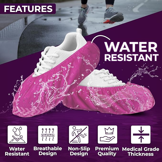 Premium Disposable Boot & Shoe Covers Booties | 50 Pack | Durable, Non-Slip, Non-Toxic, Water Resistant, Recyclable Protectors for Indoor & Outdoor | Large Size Fits Most Shoes