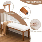 Rowill 53 Inch Long Entryway Bench for Bedroom End of Bed, Dining Room Bench with Upholstered Padded Seat and Solid Wood Leg for Kitchen, Living Room, Indoor and Hallway, Cream