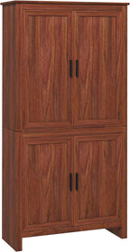 HOMCOM 64" Kitchen Pantry Cabinet, Freestanding Storage Cabinet with 4 Doors and 3 Adjustable Shelves for Dining Room, Brown