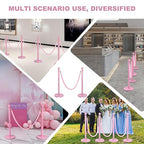 4 Pack Pink Stanchion Post, 5 ft Red Velvet Rope Pink Carpet Ropes and Poles, Stainless Steel Stanchions for Grand Opening Casino Theme Party Decorations Crowd Control Barriers