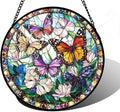 Stained Glass Window Hanging, Colorful Butterfly Suncatcher for Doors Home Sun Catchers Decoration and Christmas, Mother's Day Birthday Gifts for Women, Men, and Mom 11.8x11.8 in