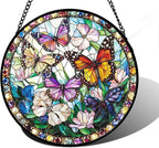 Stained Glass Window Hanging, Colorful Butterfly Suncatcher for Doors Home Sun Catchers Decoration and Christmas, Mother's Day Birthday Gifts for Women, Men, and Mom 11.8x11.8 in