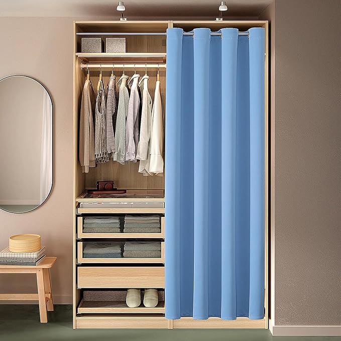 ChrisDowa Blackout Door Curtains for Doorway Privacy, Grommet Closet Curtains for Bedroom Closet Door, Thermal Insulated Temporary Doorway Cover Room Divider Drapes (1 Panel, Sky Blue, 42 x 80 Inch)
