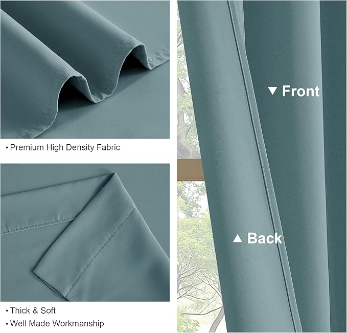 PONY DANCE Greyish Blue Blackout Curtains for Living Room,Thick Durable Privacy Window Shades, Rod Pocket Thermal Insulated Backdrop for Teenagers Bedroom Dorm, W 42 x L 72 inches, 2 Panels