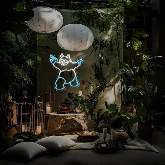 Panda Neon Sign with Gun Panda Light Up Sign for Room Wall Decor, Man Cave Decor Birthday Holiday Gift