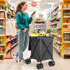 27 Gal/180 LBS Capacity Shopping Cart, Upgrade Huge Grocery Cart on Wheels,Heavy Duty Foldable Utility 360° Rolling Swivel Wheels for Shopping Picnic Groceries Laundry (Black)