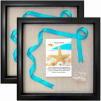 Tasse Verre 10x10 Black Display Shadow Box (2-Pack) Frame w/Linen Background and 16 Stick Pins - Ready to Hang Shadowbox Picture Frame - Box Display Baby Memorabilia Wedding