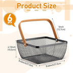 6 Pcs Metal Mesh Steel Basket with Handle Small Shopping Baskets Square Wire Harvest Storage for Kitchen Storage Garden Picnic Bathroom Organizing, 8.46 x 8.46 x 4.13 Inch(Black)