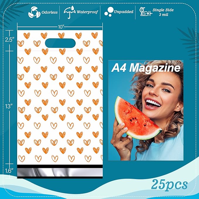 JinRuiKJ Poly Mailers with Handle 10x13 Inch 100 Pcs, Easy to Carry Packaging Bags for Small Business, Thank You Shipping Bags with Self Adhesive Strip, Tearproof and Waterproof - Yellow heart