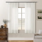 Beige White Pinch Pleated Linen Curtains 63 Inch Length 2 Panels for Dining Room Kitchen Bedroom Semi Sheer Pleat Drapes with Hooks Rings Light Filtering Short Window Curtain Cabinet 40x63