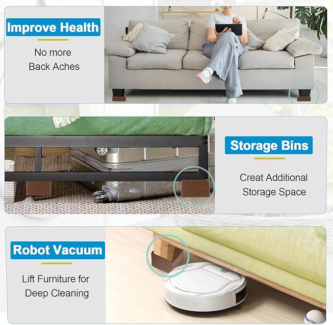 Bed Risers 1 inch, 2 inch, 3 inch, 4 inch Heavy Duty, Adjustable Furniture Riser for Table Desk Couch Sofa Chair Recliner Leg Frame Dorm, Stackable Bed Raisers Blocks (Brown 6 Pack, 1 inch)