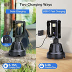 Solar Rechargeable Spotlight, 2,000,000L High Lumens Led Spot Lights Outdoor Handheld Super Bright Long Range Flashlight with 6 Modes, 3 Colored Filters, Tripod, USB C for Fishing Boating