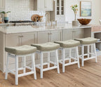Counter Height Bar Stools Set of 4 for Kitchen Counter Farmhouse Modern Barstools with Faux Leather Upholstered Backless Seat and Solid Wood Legs 24 inch Bar Chairs, Light Grey + White