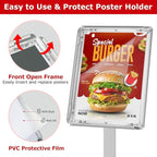 Heavy Duty Standing Sign Holder 8.5x11 Inch - Pedestal Floor Sign Stand with Weighted Base - Vertical & Horizontal View Poster/Menu Holder for Indoor/Outdoor Business Store Advertising, Silver