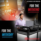 AxcessAbles Portable DJ Facade Booth with Black and White Lighting Scrims, Carry Cases | Standing DJ Table - 40" x 20" | DJ Controller Stand | Recording Mixer Stand | DJ Booth (ES-01)
