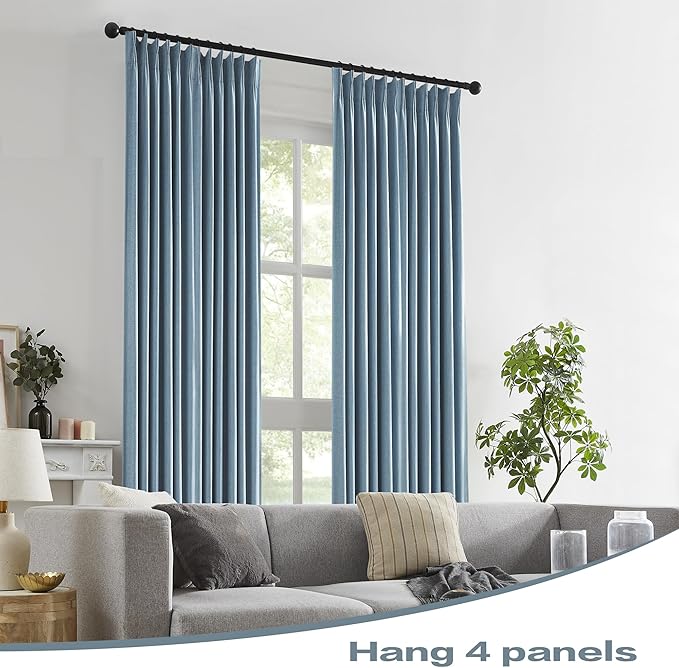 DUALIFE Light Dusty Blue Curtains 105 Inch Long 2 Panels Set Pinch Pleat Drapes for Living Room Dining Room Thermal Insulated Full Blackout Draperies with Hooks 50" W x 105" L