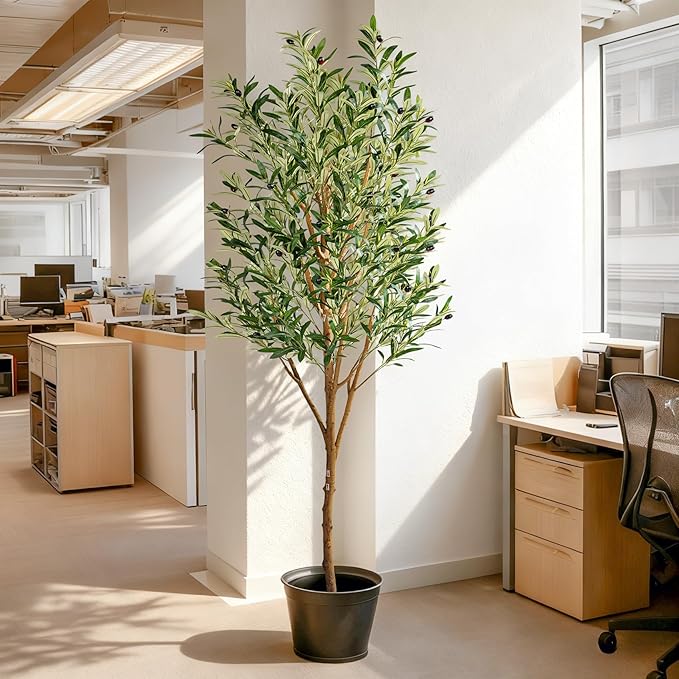 Tall Fake Olives Trees Large Artificial Olive Tree Indoor Outdoor Realistic Floor Plant Faux Flowers Plants for House Home Living Room Bedroom Office Front Porch Modern Farmhouse Boho Decor