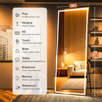 Full Length Mirror with Lights, 81" x 34" Large LED Lighted Floor Standing Body Mirror, Dimmable & 3 Color Lighting for Bedroom, Cloakroom, Dressing Room, Tempered Glass, Square Black