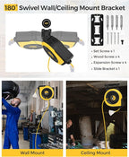 Retractable Cord Reel, 60 FT Heavy Duty Extension Cord, 12AWG/3C SJTOW, 3 Grounded Outlets Lighted Triple Tap, 15A Circuit Breaker, Wall/Ceiling Mounted, UL Listed, Yellow Y60CR06