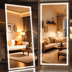 Full Length Mirror with Lights, 95" x 40" Large LED Lighted Floor Standing Body Mirror, Dimmable & 3 Color Lighting for Home Gym, Cloakroom, Living Room, Tempered Glass, Square Black