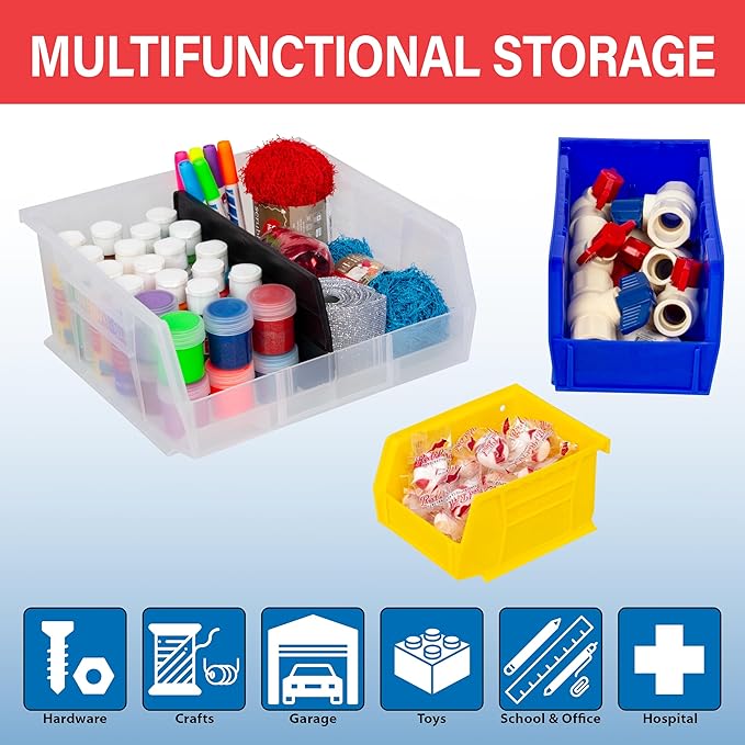 Akro-Mils 30235 AkroBins Plastic Storage Bins, Space-Saving Stackable Bins for Garage, Pantry, Craft Organization, 11" x 11" x 5", Clear, 6-Pack