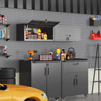 Garage Wall Cabinet, Wall Mounted Cabinet with Up-flip Door and Adjustable Shelf for Garage, Tool Room, Kitchen, Assembly Required(Black)