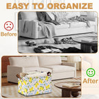 32L Large Storage Bins with Handles, Watercolor Fruit Basket Organizer for Shelves, Closet, Books, Laundry & Home Decor (Lemons)