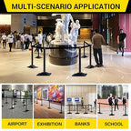 10 ft Crowd Control Stanchion Set, Crowd Control Barrier, Stanchions with Retractable Belts & Base, Retractable Stanchions, Queue Management Stanchion (4 Pack) (Black)