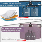 Tirrinia Large Insulated Picnic Basket, 34L Water Resistant & Leakproof Collapsible Portable Cooler Basket Set with Aluminium Handle for Travel, Shopping, Camping,Foldable Grocery Bag, Blue