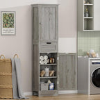 Iwell 67" Tall Bathroom Cabinet with Adjustable Shelves & 1 Drawer, Storage Cabinet with 2 Doors, Narrow Tall Cabinet, Floor Cabinet for Bathroom, Living Room, Home Office, Grey
