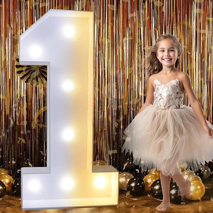 Pooqla 3FT Light Up Marquee Numbers, LED Large Lighted Marquee Numbers for Party Decoration, Giant Mosaic Number for Balloons 1st 16th 21st Birthday Decoration, LED Light Up 1