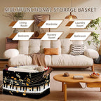 Piano Keyboard Pattern Storage Basket Large 17x11.5x10.5 Inche-Collapsible Fabric Organizer Bin with Handles for Music Room, Nursery, Toys-Foldable Decorative Hamper with Black White Keys-Single Pack