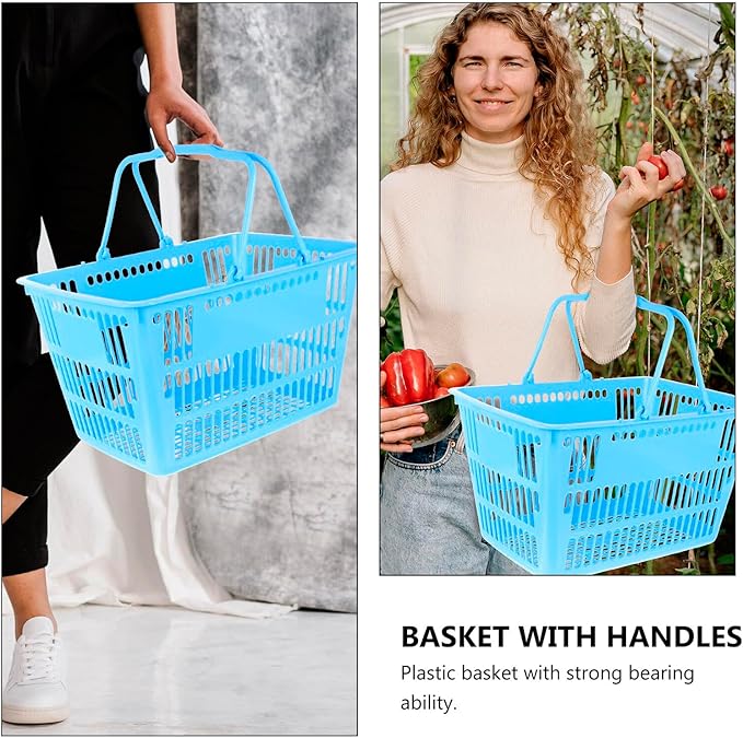 Uonlytech Thickened Plastic Storage Basket with Double Handles Handles Grocery Basket for Supermarket Shopping and Household Organizing