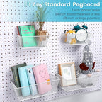 Sieral 4 Pcs Pegboard Baskets Metal Wire Shelf Baskets Peg Board Organizer Accessories Wall Mount Organizer Attachments for Garage Workbench Various Tool Accessories, 2 Sizes (White,Medium, Large)