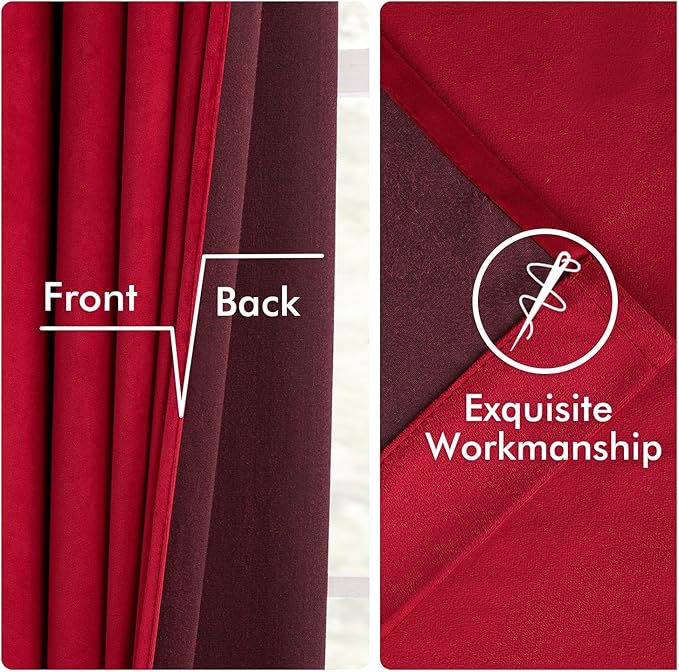 MIULEE Christmas Velvet Curtains 84 Inches Long 2 Panels Set for Bedroom, Pinch Pleat Back Tab Luxury Thermal Insulated Living Room Darkening Drapes Pleated Blackout Window Curtains with Hooks, Red
