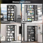 VINGLI Lockable Display Cabinet with Glass Doors & 5 Adjustable Shelves, 71" Tall Black Metal Storage Cabinet Curio Liquor, Bookshelf Bookcase for Home Office Living Room Pantry Garage