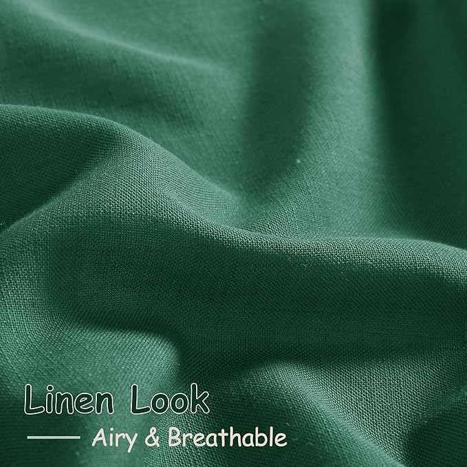 Dark Green Linen Curtains 72 Inch Length for Living Room Sheer Lightweight Door Drapes 2 Panels Set for Kids Bedroom Light Filtering Back Tab Rod Pocket Curtain for Kitchen Protect Privacy 52x72