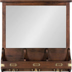 Kate and Laurel Stallard Decorative Wood Home Wall Organizer Mirror with Pockets and Key Hooks, Walnut Brown