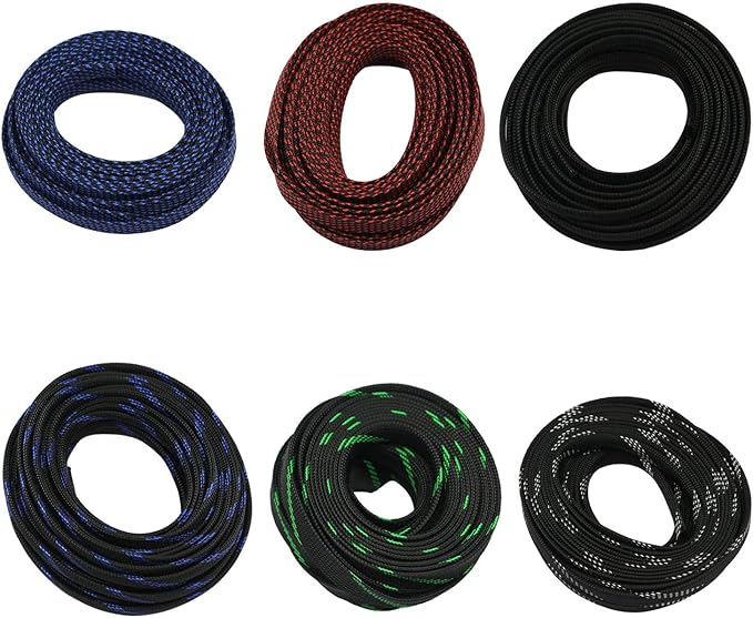 30ft PET Expandable Sleeving Wire Cable Sleeve (2/3", Red&Black)