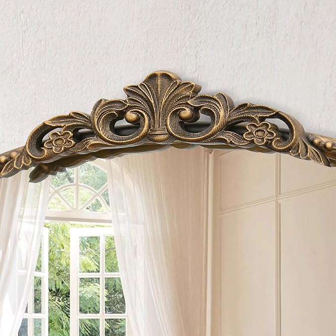 Micasso Ornate Antique Gold Mirror: 24"x 36" French Baroque Arched Mirror - Traditional Vintage Mirrors for Wall/Mantel/Entryway/Bathroom/Hallway - Home Decor for Living Room