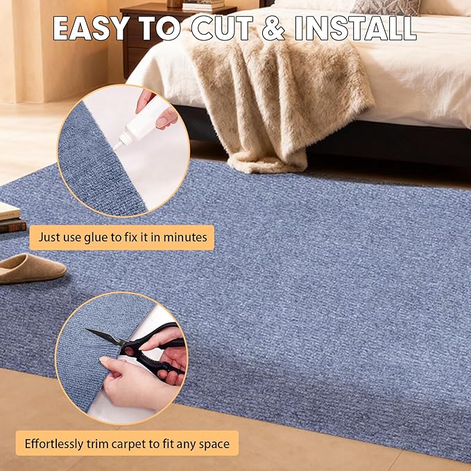 Marine Carpet,6 FT x 14 FT Blue-Gray Indoor Outdoor Carpet 0.2" Thick Boat Carpet with Water-Proof TPE Backing, Non-Slide Outdoor Marine Carpet Roll for Home, Patio, Porch, Deck