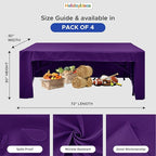 HolidayIdeas Open Back Fitted Tableclothss for 6 Foot Rectangle Table, Wrinkle Resistant Washable Table Covers 72x30 Inch for Craft Fairs, Banquets, Trade Show Display, Purple,4 Pcs