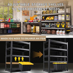 2 Pack Garage Shelving Heavy Duty Storage Shelves 3000LBS Adjustable Garage Shelves 5 Tier Metal Shelving Unit Utility Rack Shelf for Storage Kitchen Warehouse Pantry, Black,72" H x 59" W x 20" D
