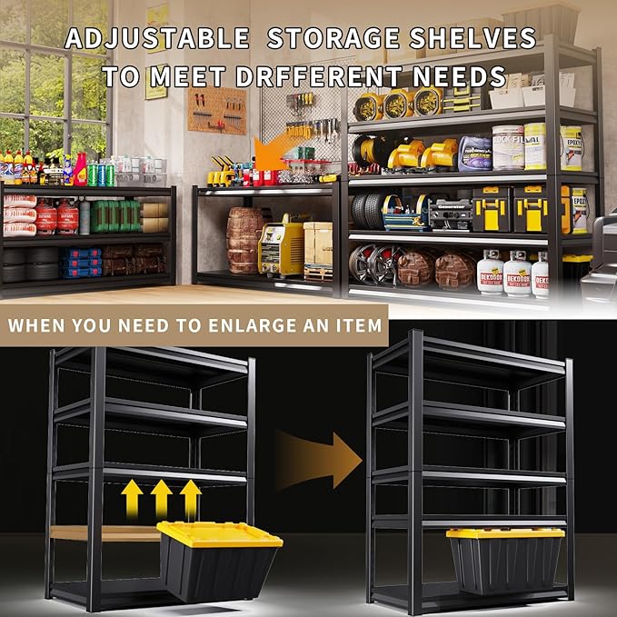 2 Pack Garage Shelving Heavy Duty Storage Shelves 2500LBS Adjustable Garage Shelves 5 Tier Metal Shelving Unit Utility Rack Shelf for Storage Kitchen Warehouse Pantry, Black 72 "H x 36 "W x 16" D