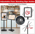 Heavy Duty Sign Holder Stand 11x17 Inch - Pedestal Floor Standing Sign Holder with Weighted Base - Vertical & Horizontal Poster/Menu Stand for Indoor/Outdoor Business Store Advertising, Black