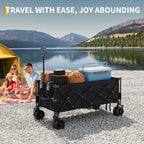 52" Foldable Wagon for Beach with 460lbs Weight Capacity, Heavy Duty 350L Extra Large Collapsible Foldable Wagon for Camping, All Terrain Beach Wagons Extended with Cup Holders for Sand